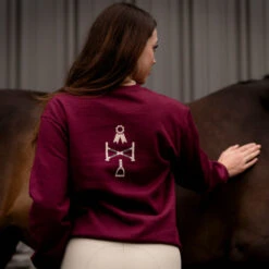 TKEQ Athletic Motif Sweatshirt -Horseback Riding Clothing Store athletic motif sweatshirt burgundy back ATH MOTIF tkeq 96153.1668466302
