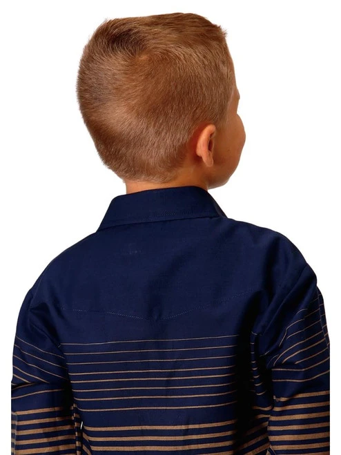 Boys Roper Border Stripe Snap Shirt 1 Boys Roper Border Stripe Snap Shirt