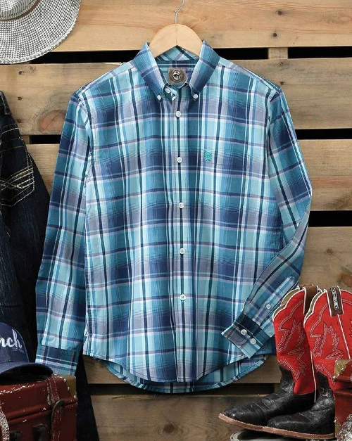 Boys Cinch Navy Plaid Button-Down Shirt 1 Boys Cinch Navy Plaid Button-Down Shirt
