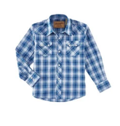 Wrangler Boys Retro Snap Plaid Shirt -Horseback Riding Clothing Store boys retro plaid snap LS blue dream 112314912 wrangler 55193.1654211513