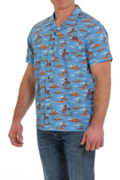 Men's Cinch Camp Tumbleweed Bronc Shirt -Horseback Riding Clothing Store camp tumbleweed bronc ss blue side MTW1401024 cinch 31048.1678752980