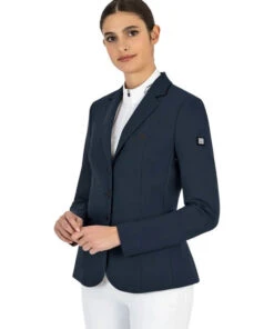 Equiline Celisa C Show Coat -Horseback Riding Clothing Store celisa competition jacket blue front M08713 002 equiline 74635.1675299079