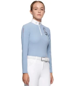 Cavalleria Toscana Girls Team Zip Long Sleeve Polo -Horseback Riding Clothing Store chd team zip polo ls light blue side POA068 JE022 7C00 CT 31346.1649016539