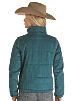 Powder River Corduroy Puffer Jacket -Horseback Riding Clothing Store corduroy puffer jacket teal back PRW092RZYJ powder river 08770.1674007702