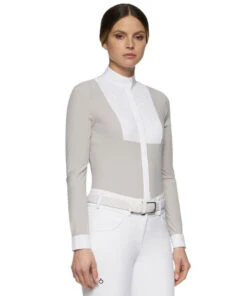 Cavalleria Toscana Crochet Bib Long Sleeve Shirt -Horseback Riding Clothing Store crochet bib LS shirt grey front CAD131 JE140 8100 CT 69848.1649191666