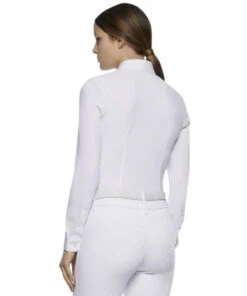 Cavalleria Toscana Crochet Bib Long Sleeve Shirt -Horseback Riding Clothing Store crochet bib LS shirt white back CAD131 JE140 0001 CT 97540.1649191663