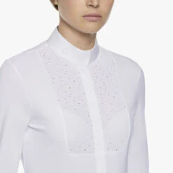 Cavalleria Toscana Crochet Bib Long Sleeve Shirt -Horseback Riding Clothing Store crochet bib LS shirt white bib CAD131 JE140 0001 CT 84172.1649191650