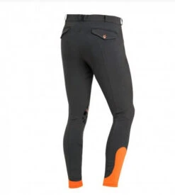 Schockemohle Men's Draco Knee Patch Breeches -Horseback Riding Clothing Store draco grip breech grey orange back schockemohle 92894.1552753901