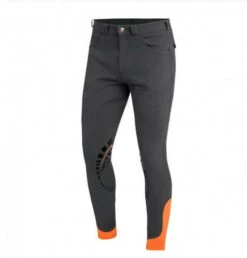 Schockemohle Men's Draco Knee Patch Breeches -Horseback Riding Clothing Store draco grip breech grey orange front schockemohle 08568.1552753908