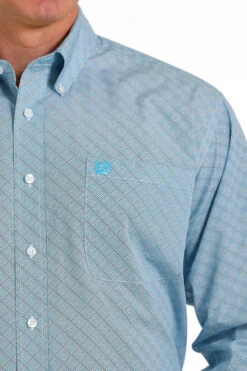Men's Cinch Light Blue Geo Print Shirt -Horseback Riding Clothing Store geo print ls turq lt blue detail MTW1105567 cinch 19876.1683163135