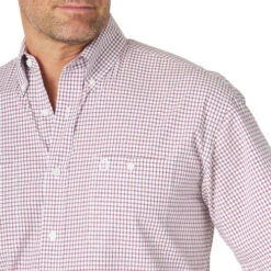 Wrangler George Strait Short Sleeve Shirt -Horseback Riding Clothing Store george strait ss shirt mini plaid fuchsia detail MGSP855 wrangler 48633.1615762121