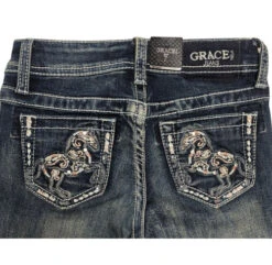 Girls Grace In LA Paisley Horse Pocket Jean -Horseback Riding Clothing Store girl horse embroidery jean back pocket grace la 58153.1690414713