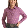 Girls Panhandle Rainbow Cactus Print Snap Shirt