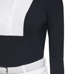 Cavalleria Toscana Hunter Competition Shirt Long Sleeve -Horseback Riding Clothing Store hunter competition LS navy closeup CAD191 JE002 7901 CT 83725.1690564918