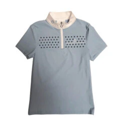 Girls Cavalleria Toscana Flock Dot Polo Short Sleeve -Horseback Riding Clothing Store kid flock print polo ss blue front POA076 JE152 7C00 CT 84158.1656715974