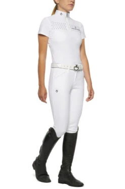 Girls Cavalleria Toscana Flock Dot Polo Short Sleeve -Horseback Riding Clothing Store kid flock print polo ss white side POA076 JE152 0001 cavalleria toscana 63357.1656714391