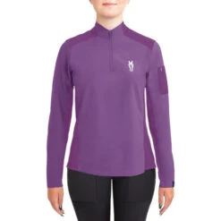 Irideon Kids Luna CoolStretch Shirt Long Sleeve -Horseback Riding Clothing Store kids luna cool stretch ls purple hibiscus front 30 7006 PH toklat 63767.1655841012