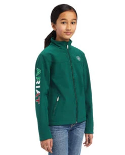 Kids Ariat Team Softshell Mexico Jacket -Horseback Riding Clothing Store kids new mexico softshell verde front 10039202 ariat 77255.1644626235