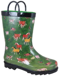 Kids Smoky Mountain Rubber Rain Boots -Horseback Riding Clothing Store kids rain boot green horse 2769 smoky mtn 94617.1661200086