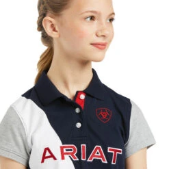 Girls Ariat Taryn Polo -Horseback Riding Clothing Store kids taryn polo SS team navy front detail 10039376 ariat 18280.1645309203