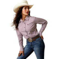 Ariat Kirby Stretch Shirt -Horseback Riding Clothing Store kirby stripe ls pomegran front 10043473 ariat 44270.1674771486