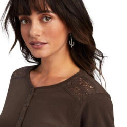 Ariat Lace Shoulder Henley Long Sleeve -Horseback Riding Clothing Store lace shoulder henley ls brazil nut detail 10041342 ariat 88027.1659990898