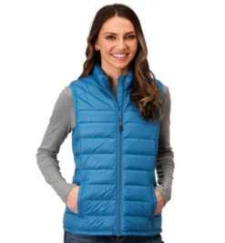 Roper Ladies Quilted Down Vest -Horseback Riding Clothing Store lds quilted down vest blue front 0309806856139 roper 94709.1663799356