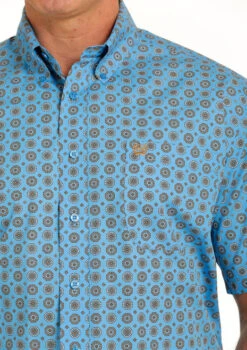 Men's Cinch Geo Print Shirt Short Sleeve -Horseback Riding Clothing Store medallion print ss blue detail MTW1111423 cinch 01836.1684806049