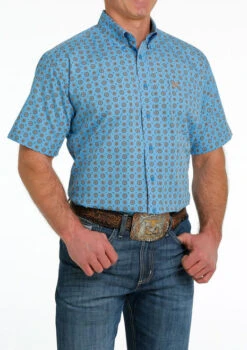 Men's Cinch Geo Print Shirt Short Sleeve -Horseback Riding Clothing Store medallion print ss blue side MTW1111423 cinch 50549.1684806043