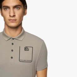 Men's Cavalleria Toscana Raceway Polo Short Sleeve -Horseback Riding Clothing Store men team raceway polo ss taupgrey front detail POU301 PA060 8C00 cavalleria toscana 90722.1659815410