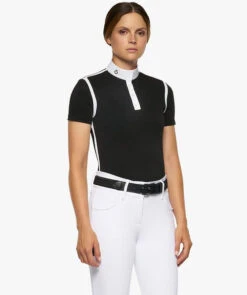 Cavalleria Toscana Pique Contour Polo Short Sleeve -Horseback Riding Clothing Store pique contour polo ss black side POD290 PA048 9999 cavalleria toscana 37701.1656713794
