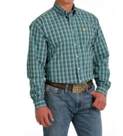 Men's Cinch Teal Plaid Shirt Long Sleeve -Horseback Riding Clothing Store plaid shirt ls teal side MTW1105578 cinch 85786.1689643132