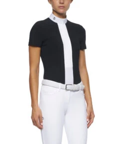 Cavalleria Toscana Pleated Shirt Short Sleeve -Horseback Riding Clothing Store pleated jersey SS navy side CAD153 JE022 7901 CT 49453.1670880196