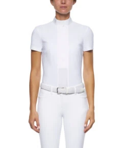 Cavalleria Toscana Pleated Shirt Short Sleeve -Horseback Riding Clothing Store pleated jersey SS white front CAD153 JE022 0001 CT 04632.1670880188