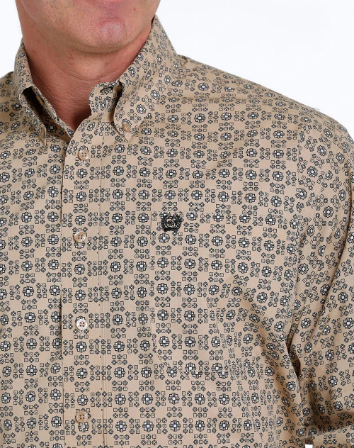 Men's Cinch Khaki Geo Print Shirt Long Sleeve 4 Men's Cinch Khaki Geo Print Shirt Long Sleeve - Image 4