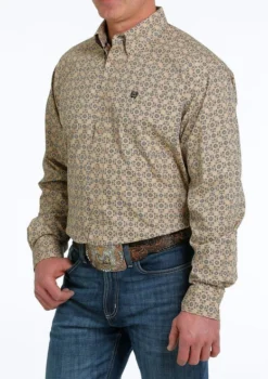 Men's Cinch Khaki Geo Print Shirt Long Sleeve 9 Men's Cinch Khaki Geo Print Shirt Long Sleeve -Horseback Riding Clothing Store print shirt ls khaki side MTW1105532 cinch 73232.1677603798