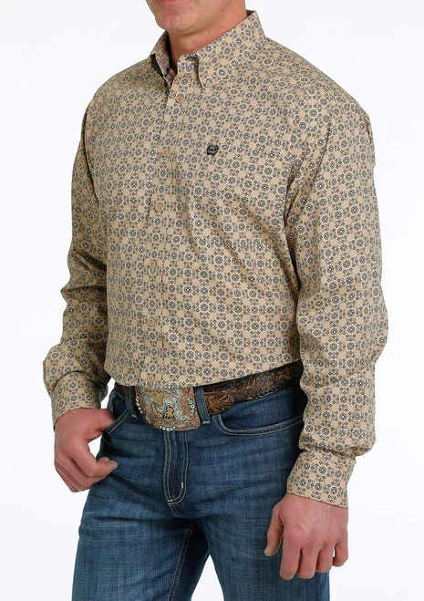 Men's Cinch Khaki Geo Print Shirt Long Sleeve 5 Men's Cinch Khaki Geo Print Shirt Long Sleeve - Image 5