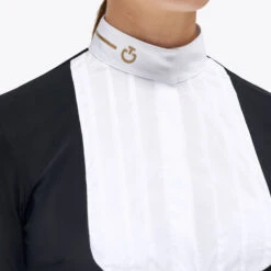 Cavalleria Toscana REVO Pleated Bib Show Shirt -Horseback Riding Clothing Store revo pleated bib ls black front detail CAD210 JC031 9999 cavalleria toscana 99831.1659823873