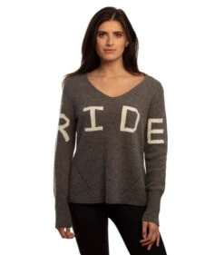 Goode Rider RIDE Sweater -Horseback Riding Clothing Store ride sweater heather charcoal front 19037 3758 goode rider 61577.1665773727