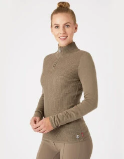 B Vertigo Ruth 1/4 Zip Sweater -Horseback Riding Clothing Store ruth sweater shiitake beige rider 33546 SBE b vertigo 07804.1667873014