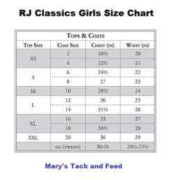 RJ Classics Girls Rebecca Show Shirt -Horseback Riding Clothing Store size chart girls tops jackets rj classics 90885.1659025185