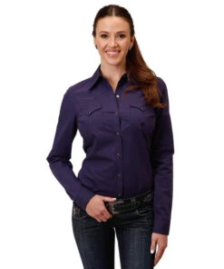 Roper Solid Snap Shirt -Horseback Riding Clothing Store solid snap shirt ls purple front 0305002650671 roper 27598.1668199782