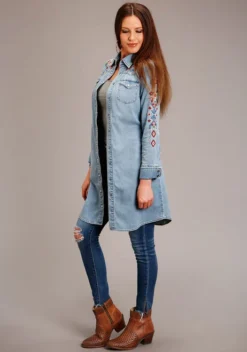 Stetson Southwest Embroidered Denim Dress -Horseback Riding Clothing Store southwest embroidered dress denim side 1105705942010 stetson 19814.1678230647