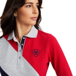 Ariat Taryn Polo Long Sleeve -Horseback Riding Clothing Store taryn polo ls red grey navy detail 10041356 ariat 93116.1661217908
