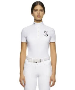 Cavalleria Toscana CT Team Red Stripe Polo -Horseback Riding Clothing Store team compet polo ss white front POD274 JE022 0001 CT 14367.1640128200