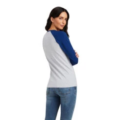 Ariat Varsity Logo Tee Long Sleeve -Horseback Riding Clothing Store varsity tee ls blue grey back 10041353 ariat 79873.1661214454