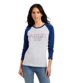 Ariat Varsity Logo Tee Long Sleeve -Horseback Riding Clothing Store varsity tee ls blue grey front 10041353 ariat 29789.1661214447