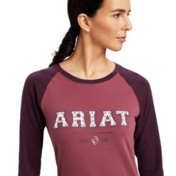 Ariat Varsity Logo Tee Long Sleeve -Horseback Riding Clothing Store varsity tee ls mulberry pink detail 10041354 ariat 84690.1661214409